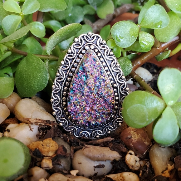 New Titanium Druzy 925 Silver Ring. - Picture 12 of 12